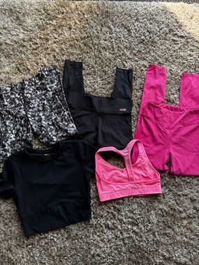 PINK Black High-Waist Active Leggings + Pink Sports Bra Set